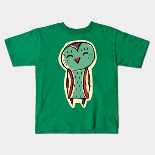 Tall and Green Cute Simple Owl Illustration Kids T-Shirt